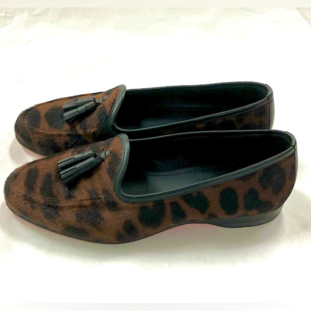 Santoni Brown and Black Animal Print Flats tassel Loafers